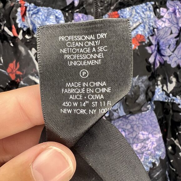 Alice + Olivia Size 10 Nichola Black Blue Red Cold Shoulder Ruffled Floral Dress - Picture 16 of 16